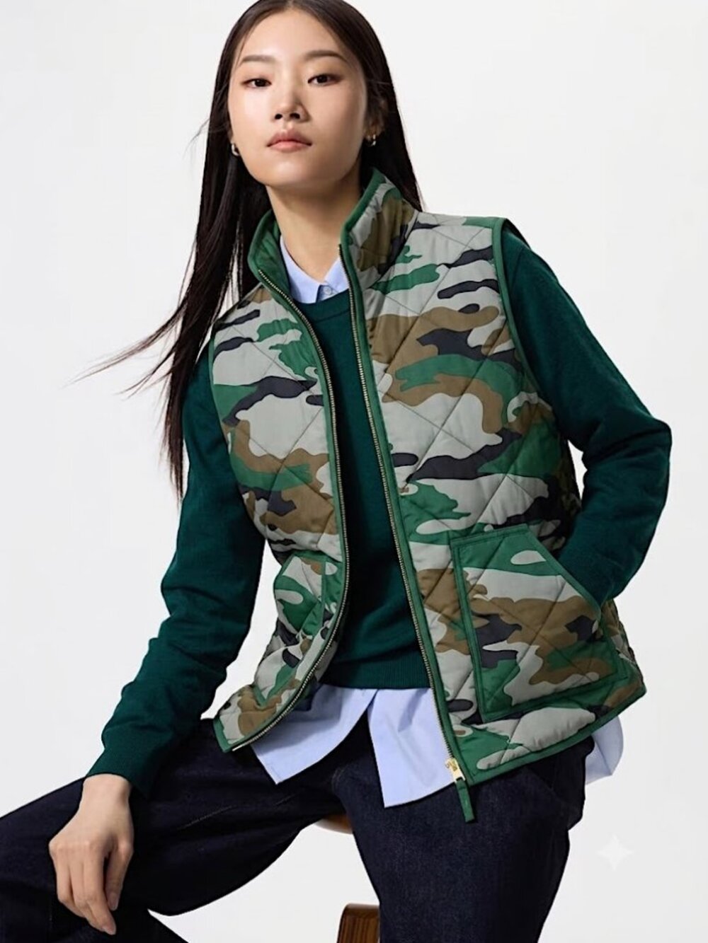 J. Crew Mercantile Camo Print Full Zip Women's Quilted Vest Size X-Small